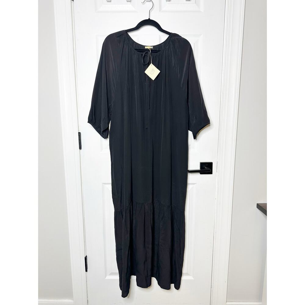 Matta New York 100% Silk Lagenlook Relaxed Oversized Maxi Dress M/L Black